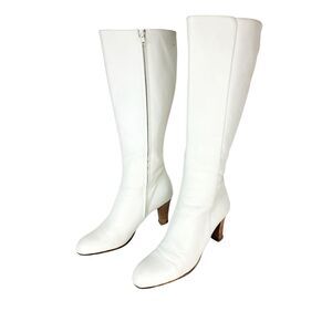 Marc Cain White Leather Knee-High Stacked Heel Boots Size 40 US Size 9